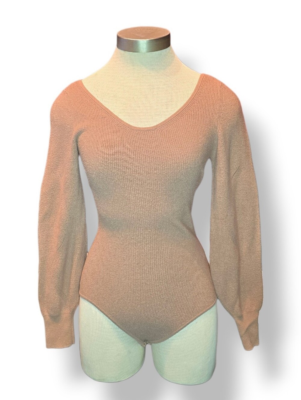 Abercrombie & Fitch Women's Tan Bodysuit Ribbed V-Neck Sweater - Camel Size M